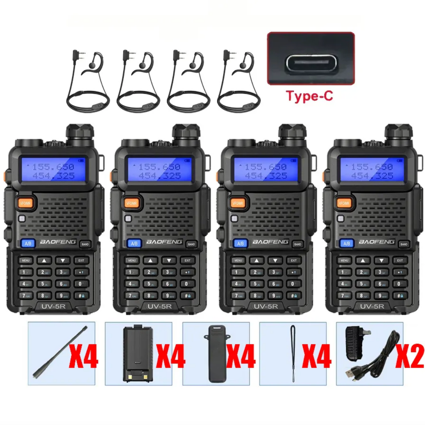 4-Pack Baofeng UV-5R USB-C