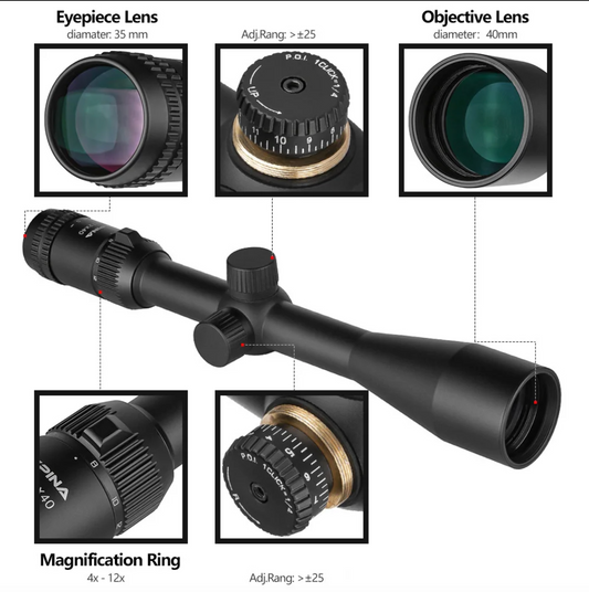 Spina Optics 4–12x40 + Siktesringar