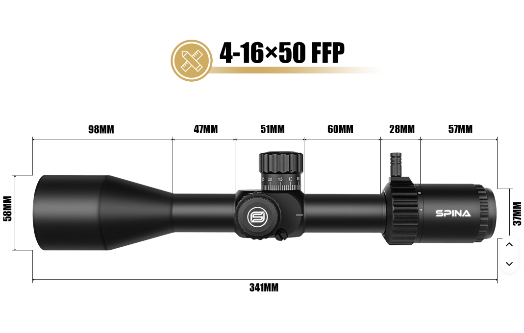 Spina Optics 4-16x50 FFP + Siktesringar