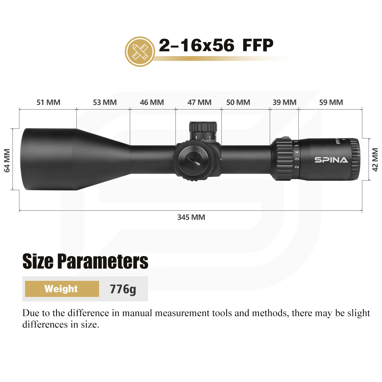 Spina Optics 2-16x56 FFP Kikarsikte + Siktesringar