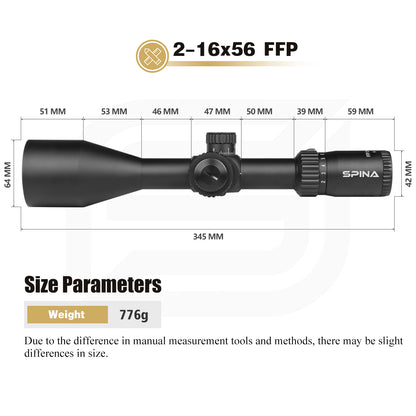 Spina Optics 2-16x56 FFP Kikarsikte + Siktesringar